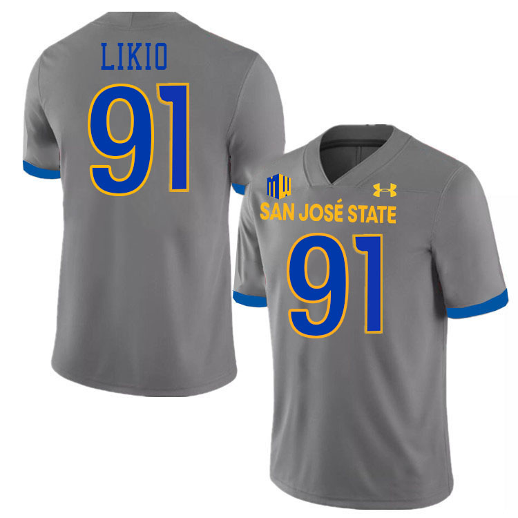 #91 Quincy Likio SJSU Jersey,San Jose State Spartans Football Jersey College Uniforms-Grey #91 Quincy Likio SJSU Jersey,San Jose State Spartans Football Jersey College Uniforms-Grey